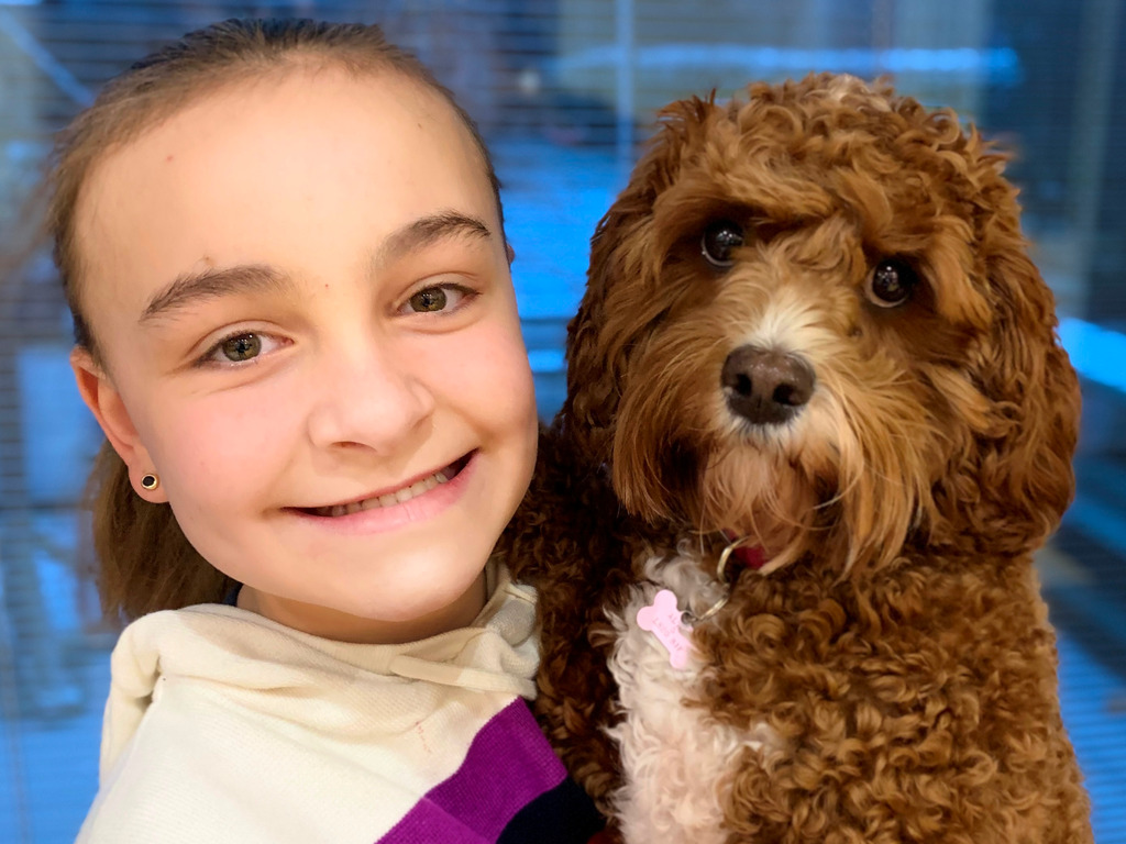 Emilia Peers-Alton with her dog Lottie high res