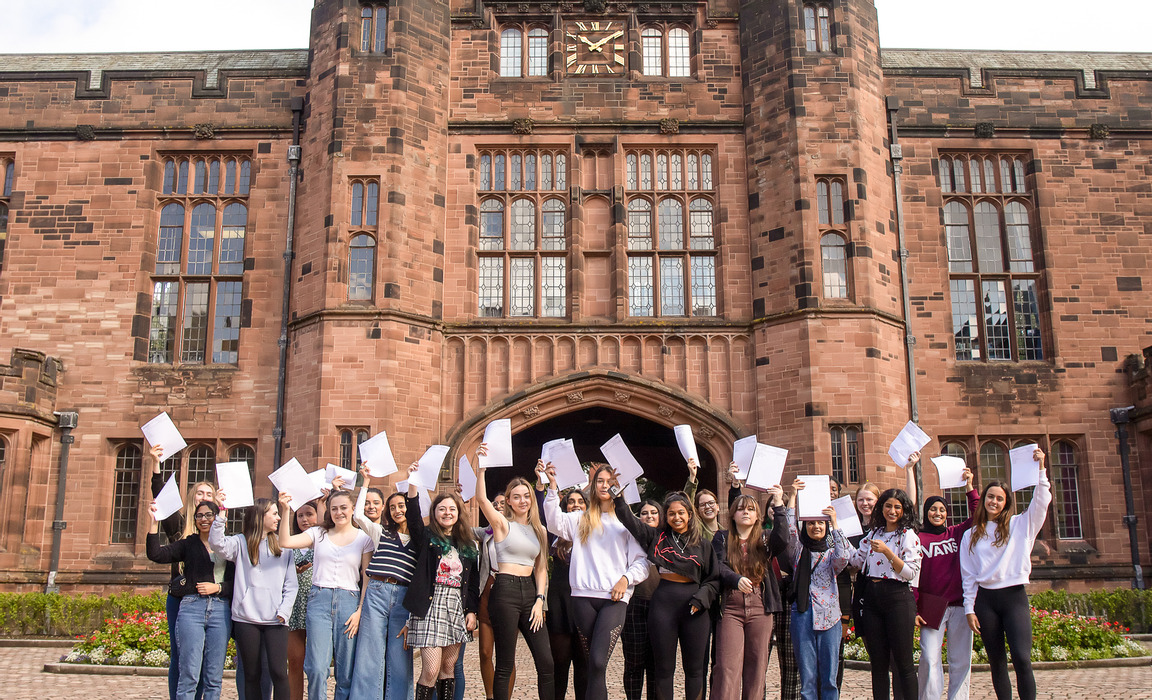 Bolton School Girls' Division students celebrating their A Level results
