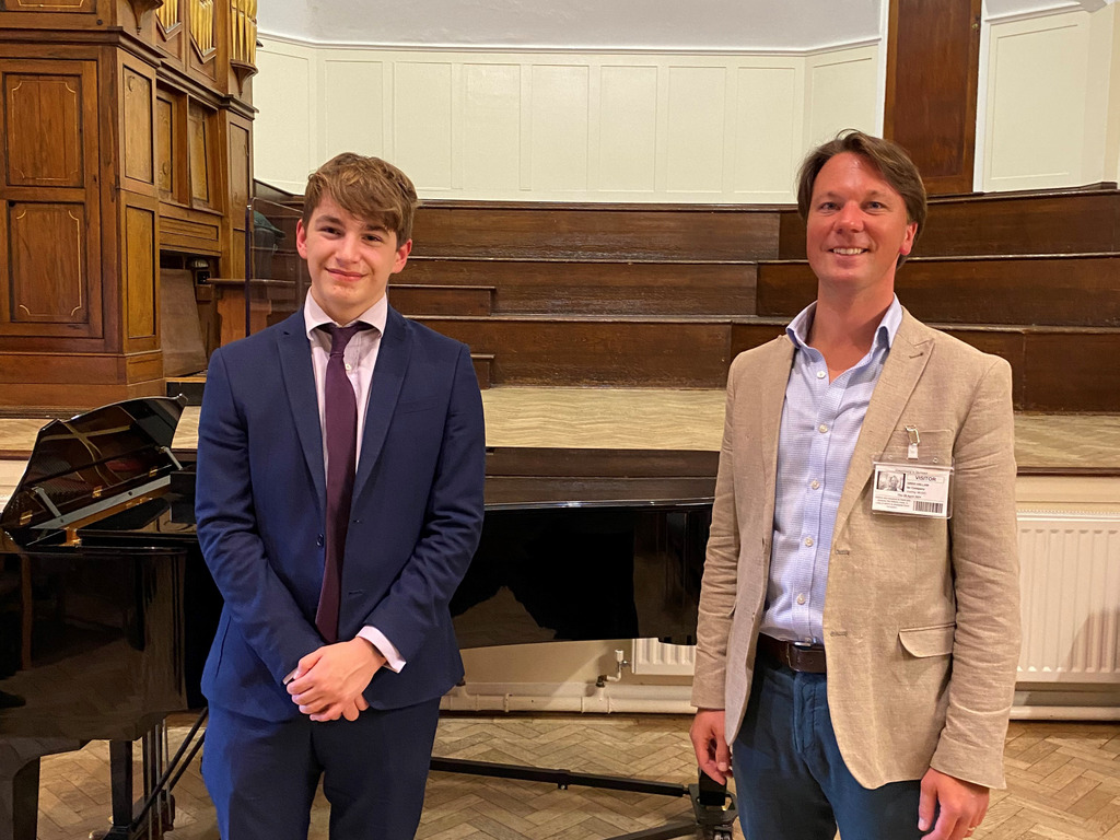 Choral specialist Greg Hallam with Dauntsey’s pupil Tom, winner of the School’s Gilliat Singing Competition