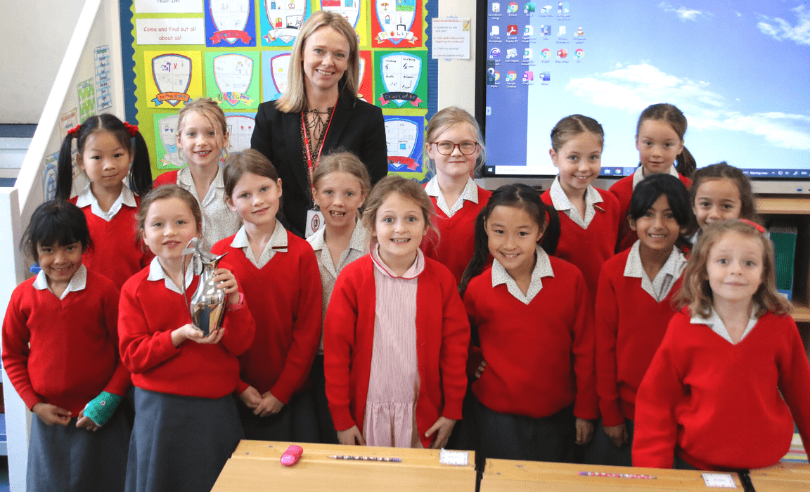 Sophie Green, celebrating her Tatler Award with Godstowe girls (Photo: Godstowe Preparatory School)