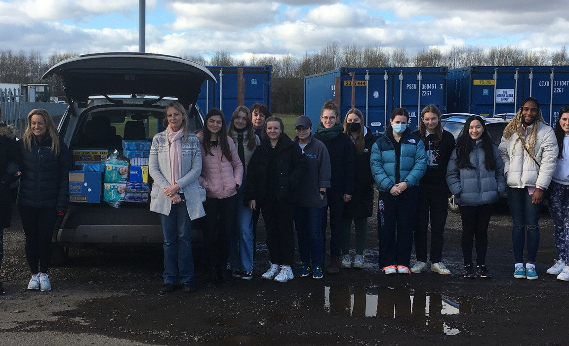 Kilgraston pupils and staff volunteer at Errol Airfield, depot of the Tayside and Strathearn Help for Ukraine appeal near Dundee