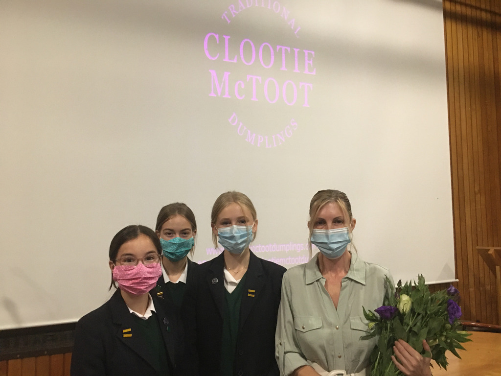 Michelle Maddox, owner of dumpling busieness, Clootie McToot, speaking to Kilgraston pupils as part of the School's Women and Business series