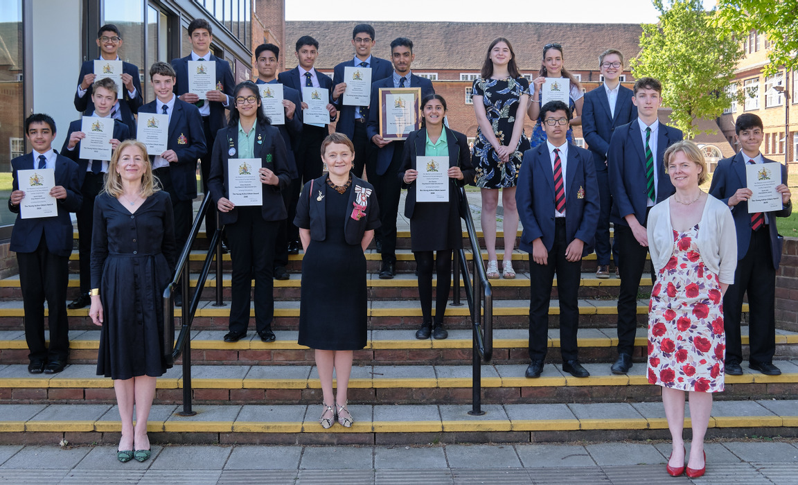 KEHS and KES students recognised in the Young Active Citizen Award, pictured with Vice Lord-Lieutenant Professor Helen Higson OBE (centre), Dr Katy Ri