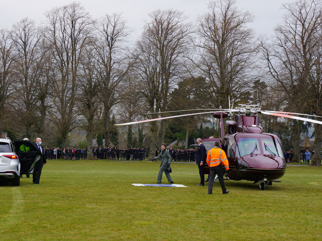 HRH the Princes Royal lands at Pitsford School
