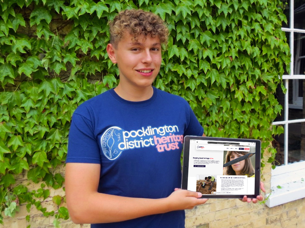 Kai displays the logo and website he designed for Pocklington District Heritage Trust