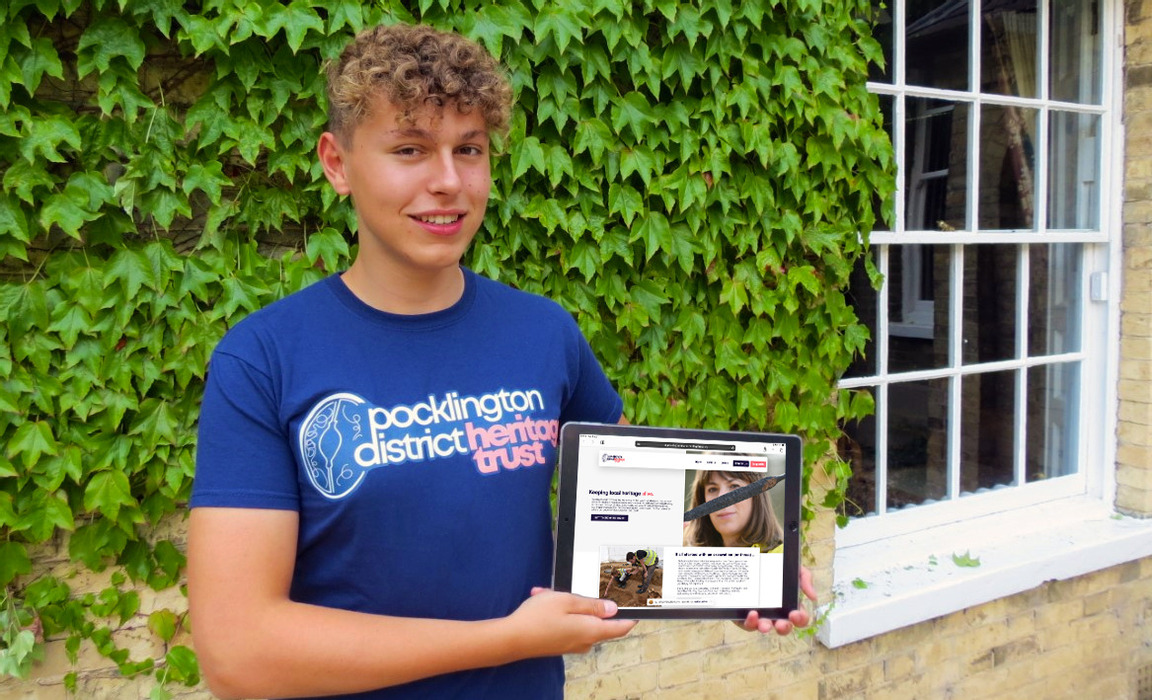 Kai displays the logo and website he designed for Pocklington District Heritage Trust