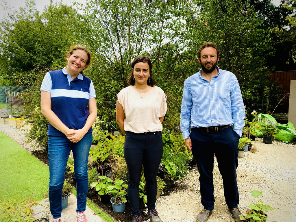 Relocating the garden to the Lower School over the summer - Head Iona Carmody, Designer Anca Panait and Head of Landstruction David Binks